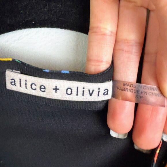 Alice + Olivia Eloise Silk Button Down Blouse Black Multi Color Floral Print  S - Picture 10 of 13